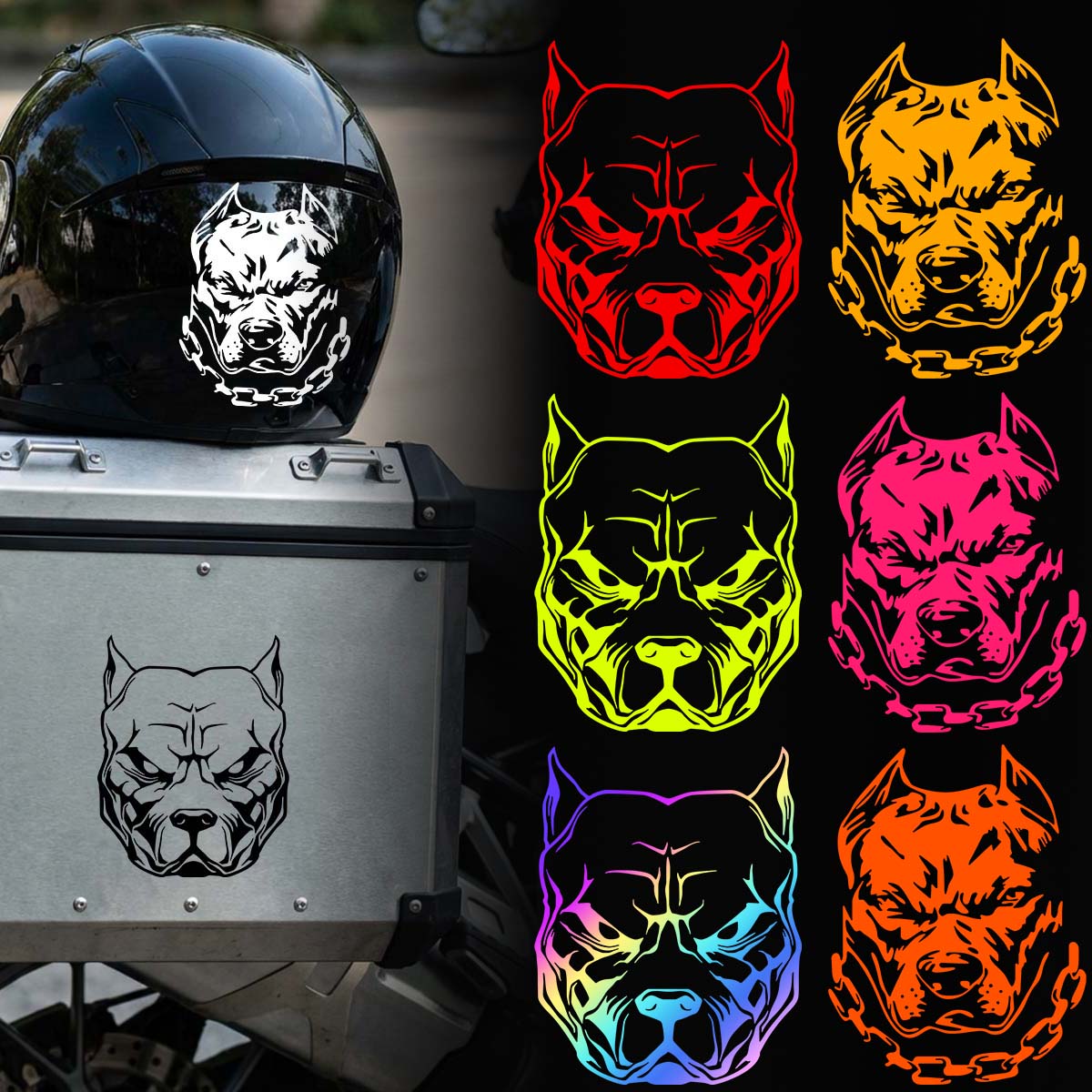 Motorcycle Gear Dogs - 2 SZT./ZESTAW Wielokolorowe Naklejki z Głową